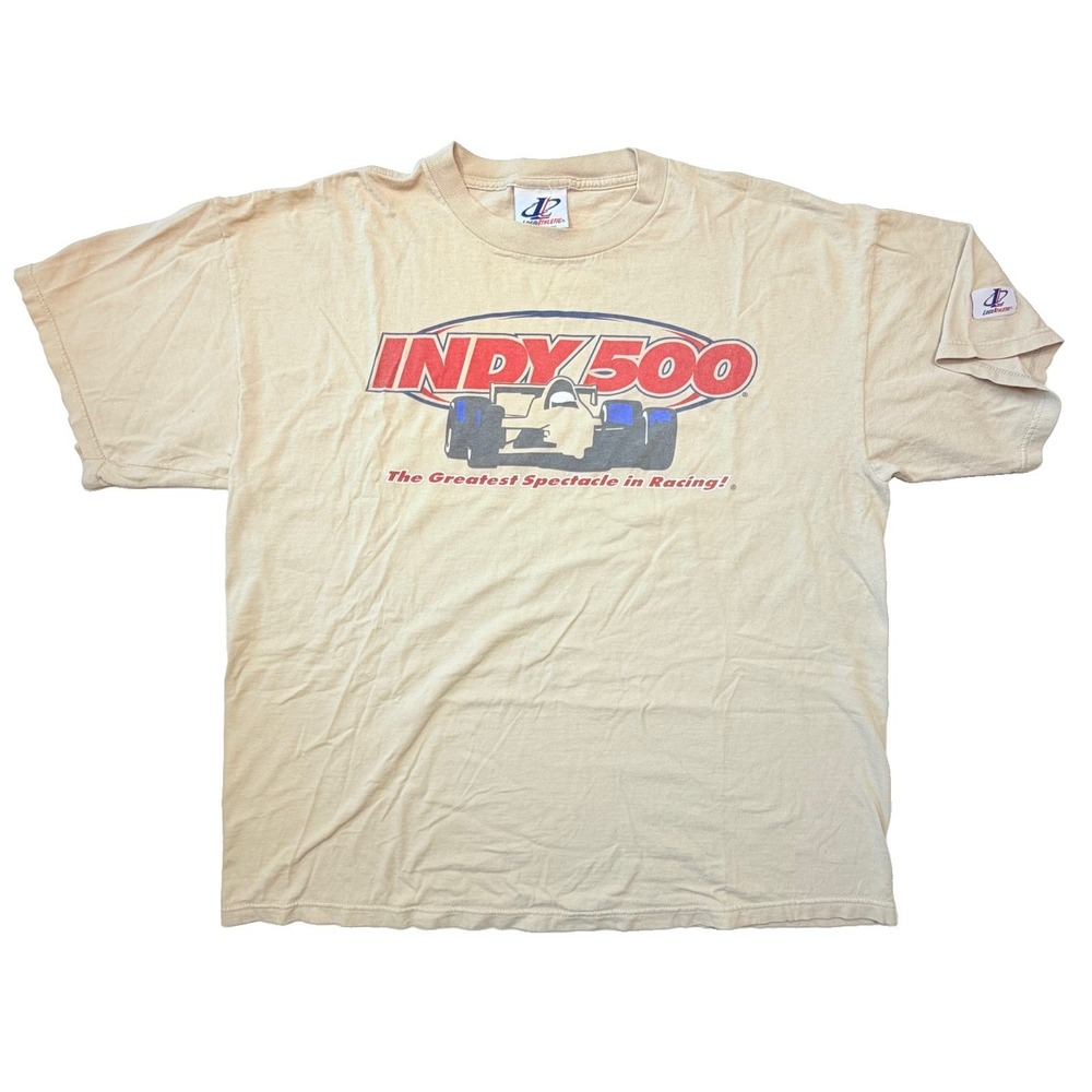 Vintage Logo Athletic Indy 500 T-Shirt XL Indianapolis Racing Graphic Beige